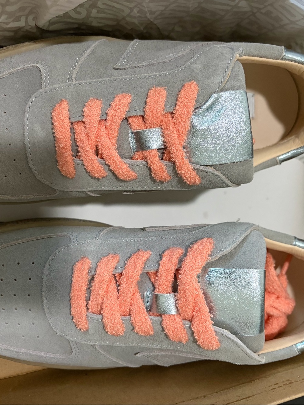 Steve Madden Gray Suede Sneakers with Coral Terry Laces